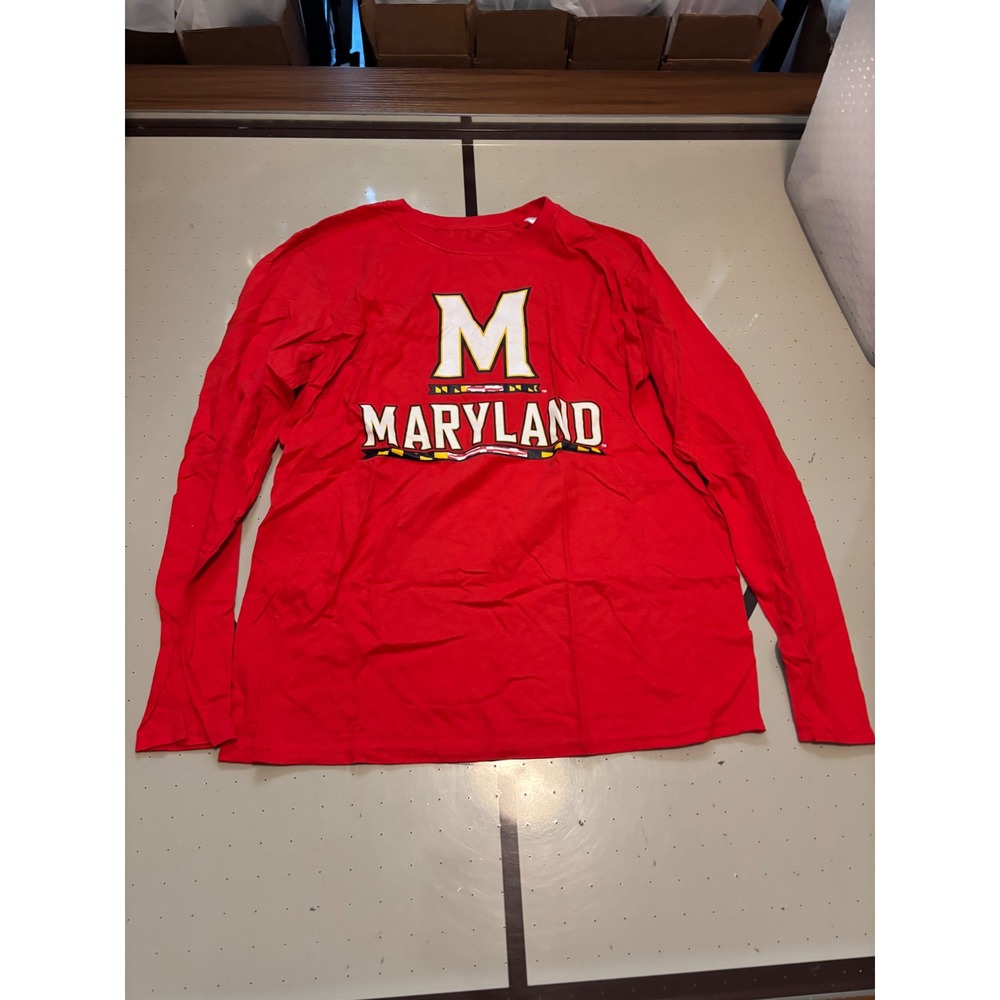 1248 Maryland Terrapins Long Sleeve T-Shirt Mens Medium Red NCAA Logo